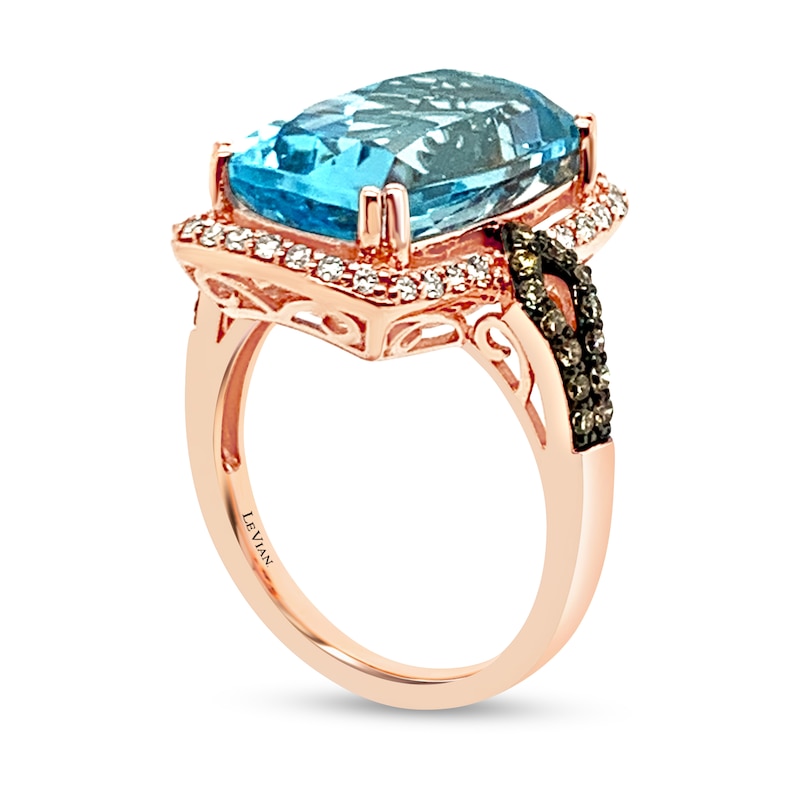 Main Image 3 of Le Vian® Elongated Cushion-Cut Ocean Blue Topaz™ and 0.52 CT. T.W. Diamond Frame Ring in 14K Strawberry Gold™