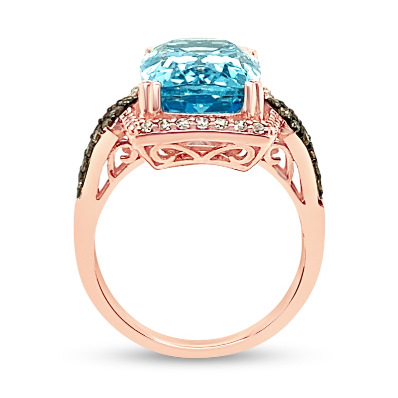 Main Image 4 of Le Vian® Elongated Cushion-Cut Ocean Blue Topaz™ and 0.52 CT. T.W. Diamond Frame Ring in 14K Strawberry Gold™