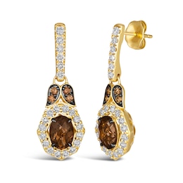 Le Vian® Oval Chocolate Quartz™ and 0.92 CT. T.W. Diamond Ornate Frame Drop Earrings in 14K Honey Gold™
