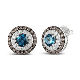 Le Vian® Deep Sea Blue Topaz™ and 0.92 CT. T.W. Diamond Frame Stud Earrings in 14K Vanilla Gold™