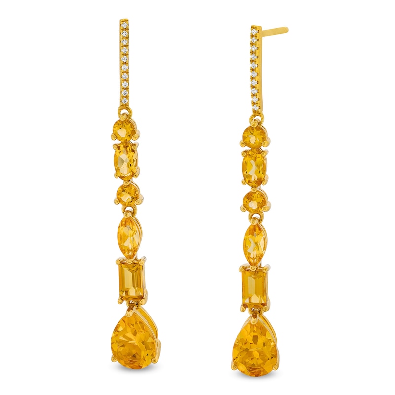 Faceted Multi-Shaped Citrine and White Lab-Created Sapphire Dangle Drop Earrings in Sterling Silver with 14K Gold Plate|Peoples Jewellers