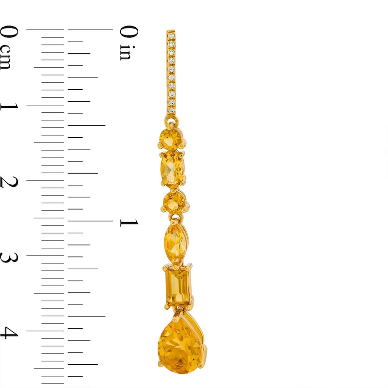 Main Image 3 of Faceted Multi-Shaped Citrine and White Lab-Created Sapphire Dangle Drop Earrings in Sterling Silver with 14K Gold Plate