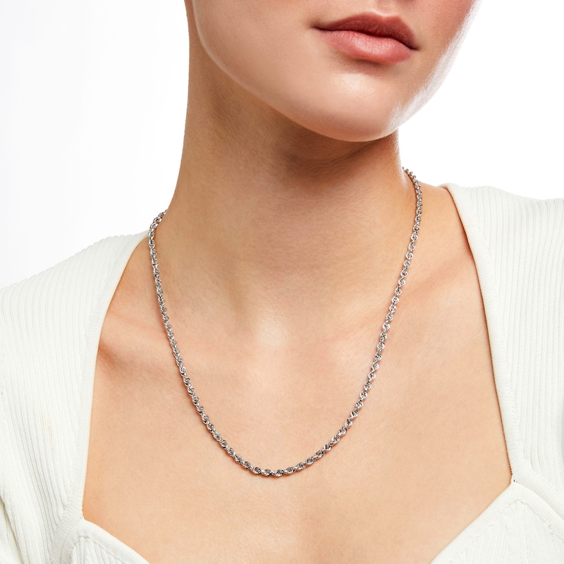 Main Image 2 of Men's 3.15mm Rope Chain Necklace in Hollow 10K White Gold - 20"