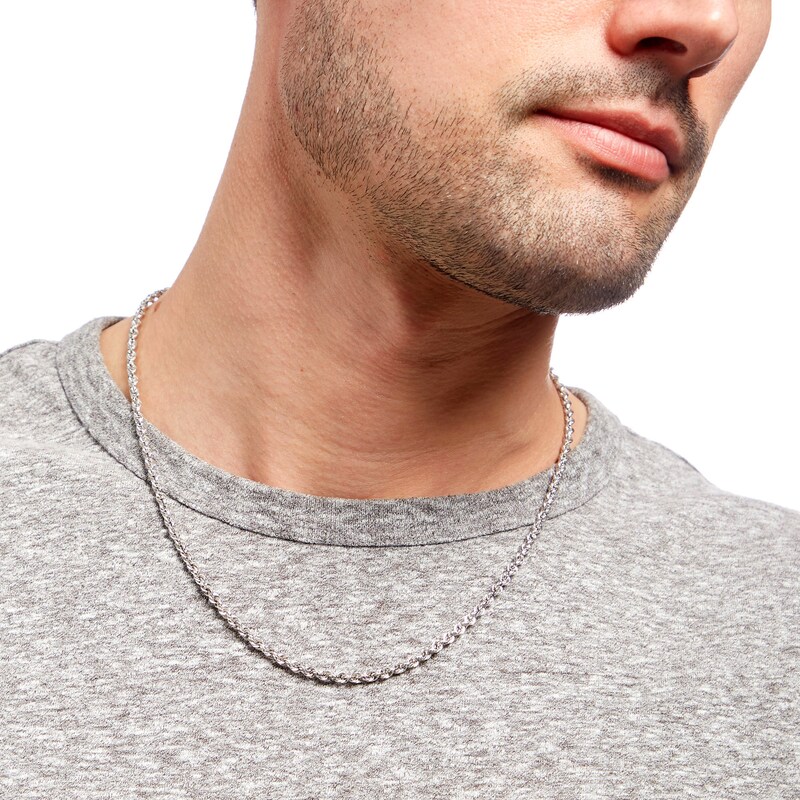 Main Image 3 of Men's 3.15mm Rope Chain Necklace in Hollow 10K White Gold - 20"