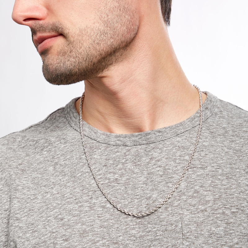 Main Image 2 of Men's 3.15mm Rope Chain Necklace in Hollow 10K White Gold - 24"