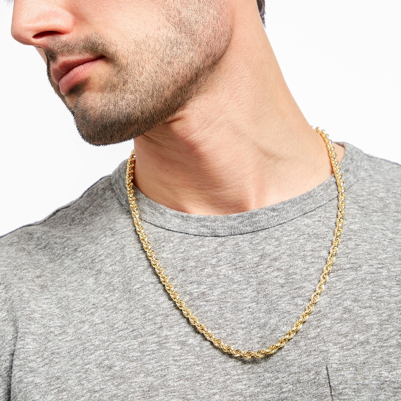 Main Image 2 of Men's 5.3mm Rope Chain Necklace in Hollow 10K Gold - 24"