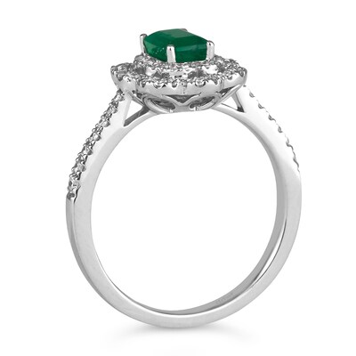 Le Vian® Oval Costa Smeralda Emeralds™ and 0.30 CT. T.W. Diamond Floral Frame Ring in Platinum