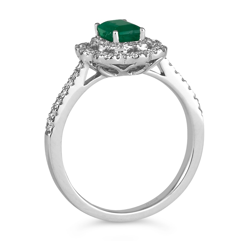 Le Vian® Oval Costa Smeralda Emeralds™ and 0.30 CT. T.W. Diamond Floral Frame Ring in Platinum