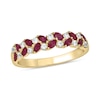 Thumbnail Image 1 of Marquise-Cut Lab-Created Ruby and 0.19 CT. T.W. Diamond Flower Petal Band in Sterling Silver with 14K Gold Plate