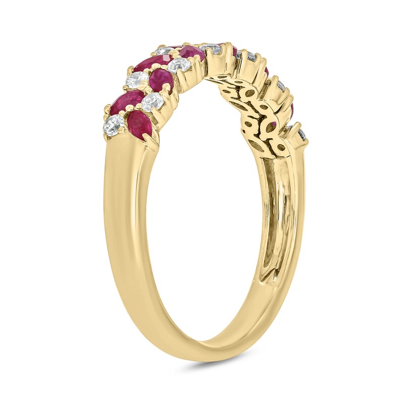 Main Image 2 of Marquise-Cut Lab-Created Ruby and 0.19 CT. T.W. Diamond Flower Petal Band in Sterling Silver with 14K Gold Plate
