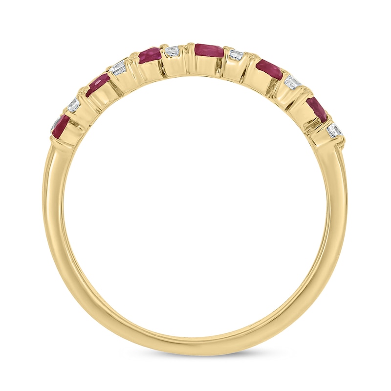 Main Image 3 of Marquise-Cut Lab-Created Ruby and 0.19 CT. T.W. Diamond Flower Petal Band in Sterling Silver with 14K Gold Plate