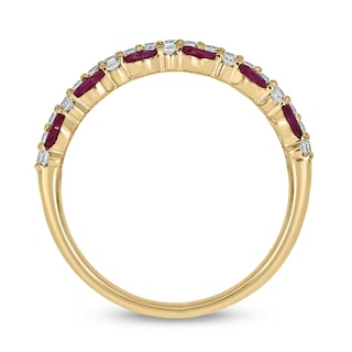 Marquise-Cut Lab-Created Ruby and 0.31 CT. T.W. Diamond Triple Row Band in Sterling Silver with 14K Gold Plate