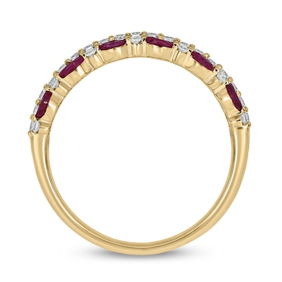 Marquise-Cut Lab-Created Ruby and 0.31 CT. T.W. Diamond Triple Row Band in Sterling Silver with 14K Gold Plate