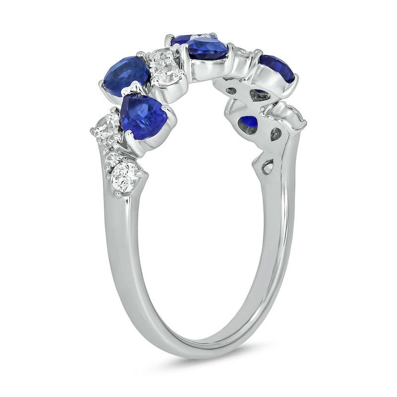 Pear-Shaped Blue Lab-Created Sapphire and 0.30 CT. T.W. Diamond Alternating Bows Band in Sterling Silver