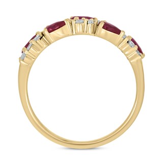 Pear-Shaped Lab-Created Ruby and 0.23 CT. T.W. Diamond Wavy Band in Sterling Silver with 14K Gold Plate