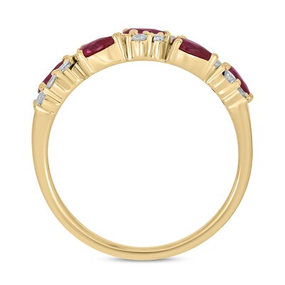 Pear-Shaped Lab-Created Ruby and 0.23 CT. T.W. Diamond Wavy Band in Sterling Silver with 14K Gold Plate