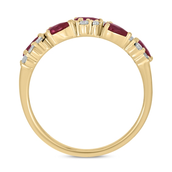 Pear-Shaped Lab-Created Ruby and 0.23 CT. T.W. Diamond Wavy Band in Sterling Silver with 14K Gold Plate