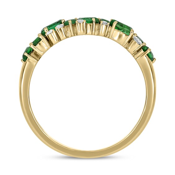 Multi-Shaped Lab-Created Emerald and 0.088 CT. T.W. Diamond Band in Sterling Silver with 14K Gold Plate