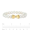 Thumbnail Image 2 of Eternally Bonded 7.0-7.5mm Freshwater Cultured Pearl Strand and 0.05 CT. T.W. Diamond Bow Stretch Bracelet with 10K Gold