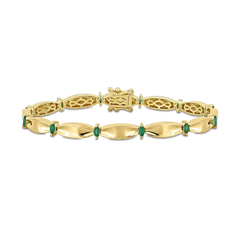 Main Image 1 of Eternally Bonded Marquise-Cut Emerald Station Cinch Line Bracelet in 10K Gold - 7.25"