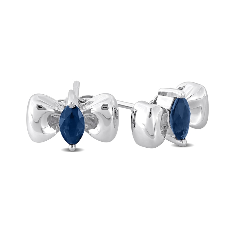 Main Image 2 of Eternally Bonded Marquise-Cut Blue Sapphire Bow Stud Earrings in 10K White Gold