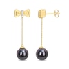 Thumbnail Image 0 of Eternally Bonded 8.5-9.0mm Black Cultured Tahitian Pearl and Diamond Accent Bow Stud Chain Drop Earrings in 10K Gold