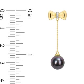 Eternally Bonded 8.5-9.0mm Black Tahitian Cultured Pearl and Diamond Accent Bow Stud Chain Drop Earrings in 10K Gold