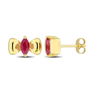 Eternally Bonded Marquise-Cut Ruby Bow Stud Earrings in 10K Gold