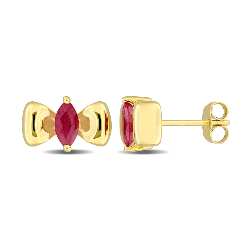 Main Image 1 of Eternally Bonded Marquise-Cut Ruby Bow Stud Earrings in 10K Gold