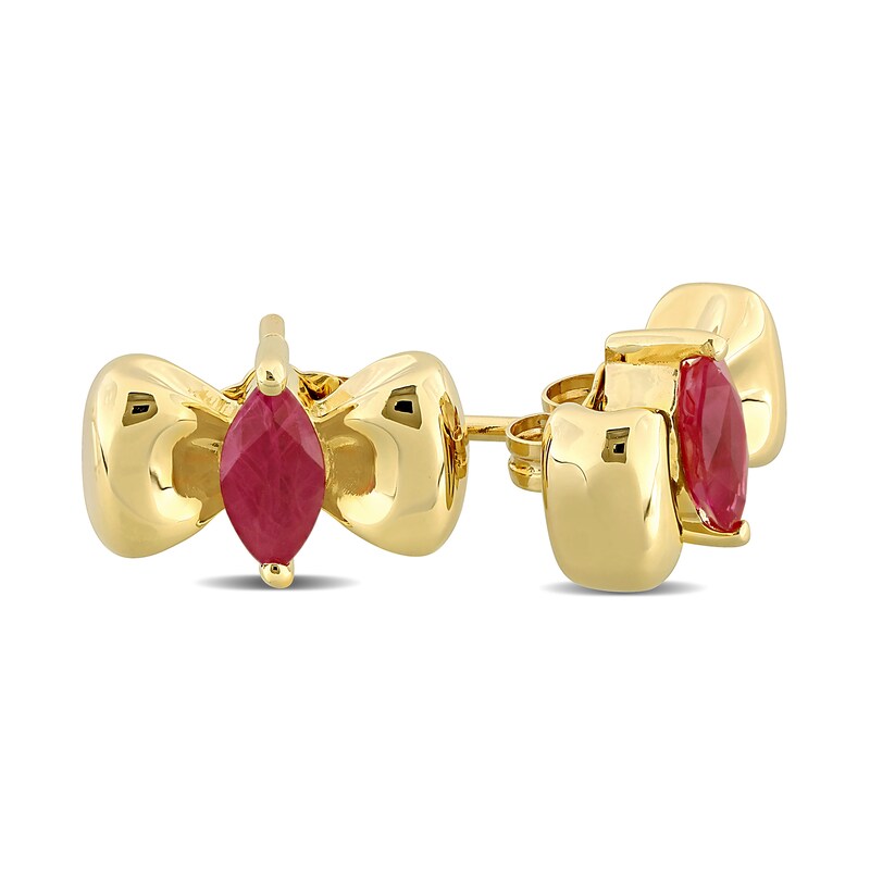 Main Image 2 of Eternally Bonded Marquise-Cut Ruby Bow Stud Earrings in 10K Gold