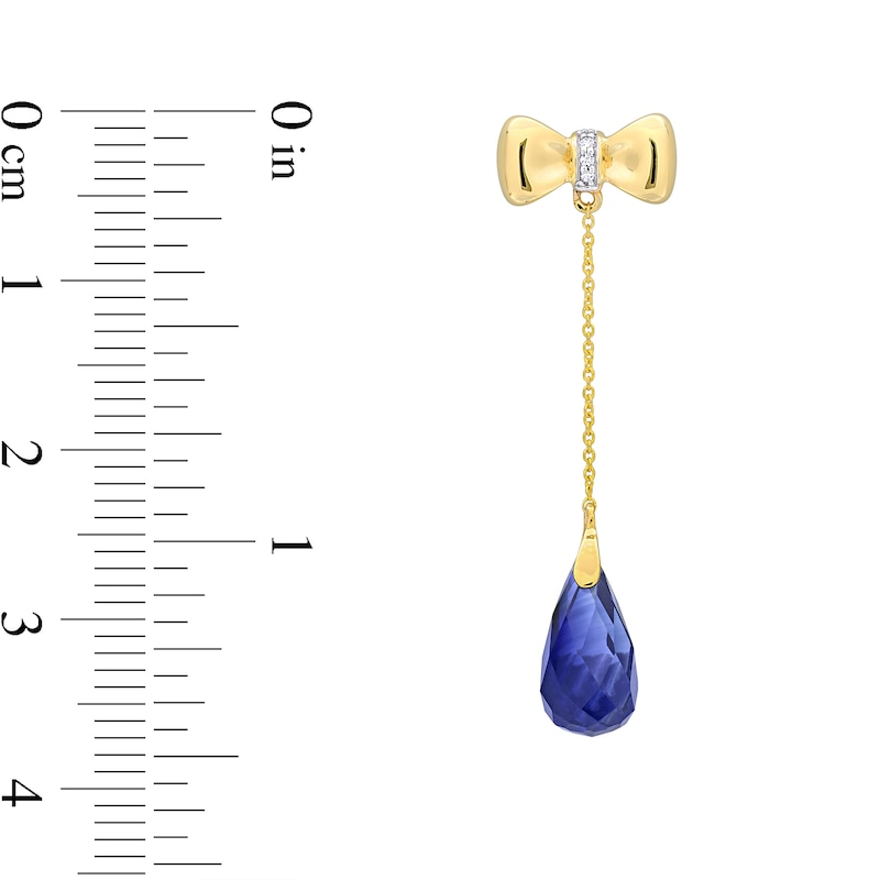 Eternally Bonded Faceted Pear-Shaped Blue Lab-Created Sapphire and Diamond Accent Bow Stud Chain Drop Earrings in 10K Gold