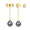 Thumbnail Image 1 of Eternally Bonded 8.5-9.0mm Black Tahitian Cultured Pearl and Ruby Bow Stud Chain Drop Earrings in 10K Gold