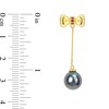 Thumbnail Image 2 of Eternally Bonded 8.5-9.0mm Black Tahitian Cultured Pearl and Ruby Bow Stud Chain Drop Earrings in 10K Gold