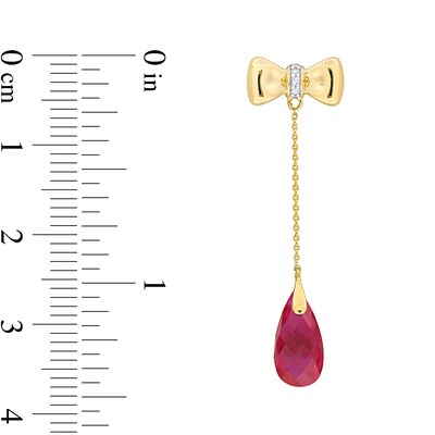 Eternally Bonded Faceted Pear-Shaped Lab-Created Ruby and Diamond Accent Bow Stud Chain Drop Earrings in 10K Gold