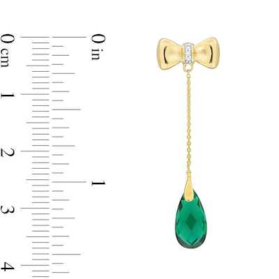 Eternally Bonded Faceted Pear-Shaped Lab-Created Emerald and Diamond Accent Bow Stud Chain Drop Earrings in 10K Gold