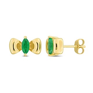 Eternally Bonded Marquise-Cut Emerald Bow Stud Earrings in 10K Gold