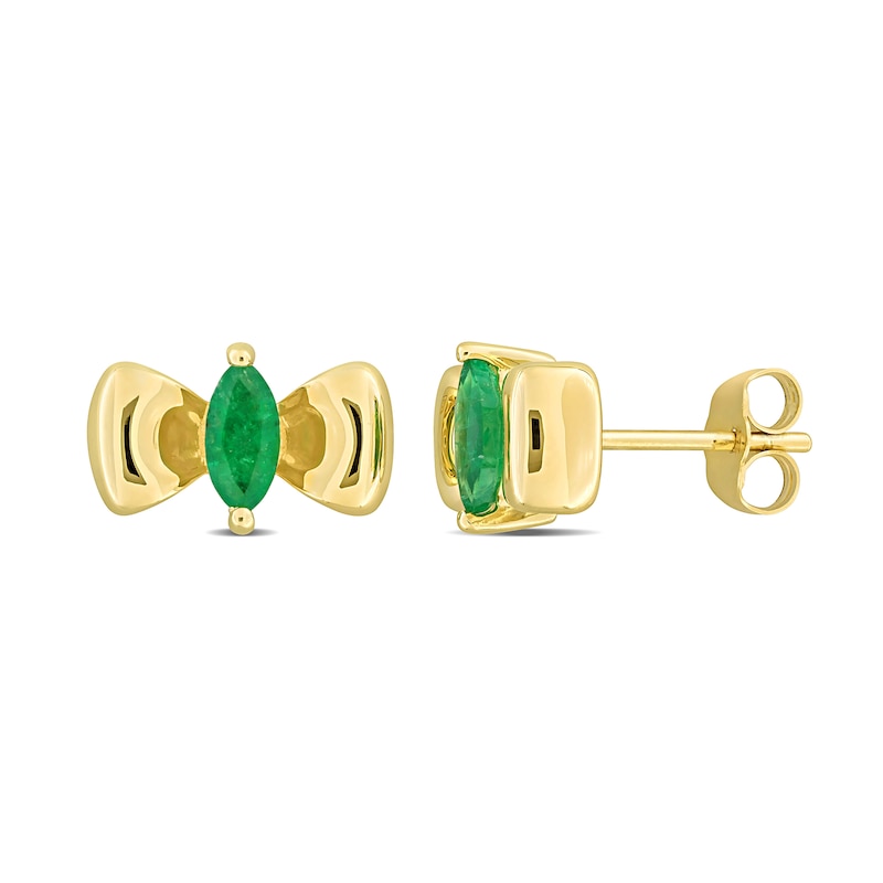 Eternally Bonded Marquise-Cut Emerald Bow Stud Earrings in 10K Gold