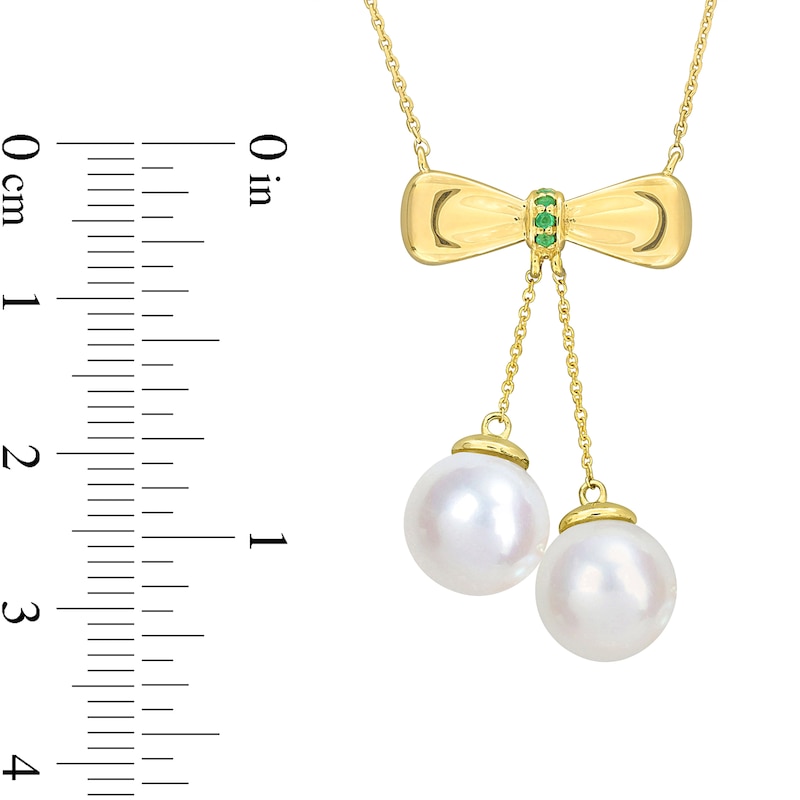 Eternally Bonded 8.5-9.0mm Freshwater Cultured Pearl and Emerald Bow Necklace in 10K Gold