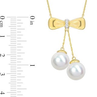 Eternally Bonded 8.5-9.0mm Freshwater Cultured Pearl and Diamond Accent Bow Necklace in 10K Gold
