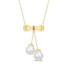 Thumbnail Image 1 of Eternally Bonded 8.5-9.0mm Freshwater Cultured Pearl and Ruby Bow Necklace in 10K Gold