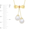 Thumbnail Image 2 of Eternally Bonded 8.5-9.0mm Freshwater Cultured Pearl and Ruby Bow Necklace in 10K Gold