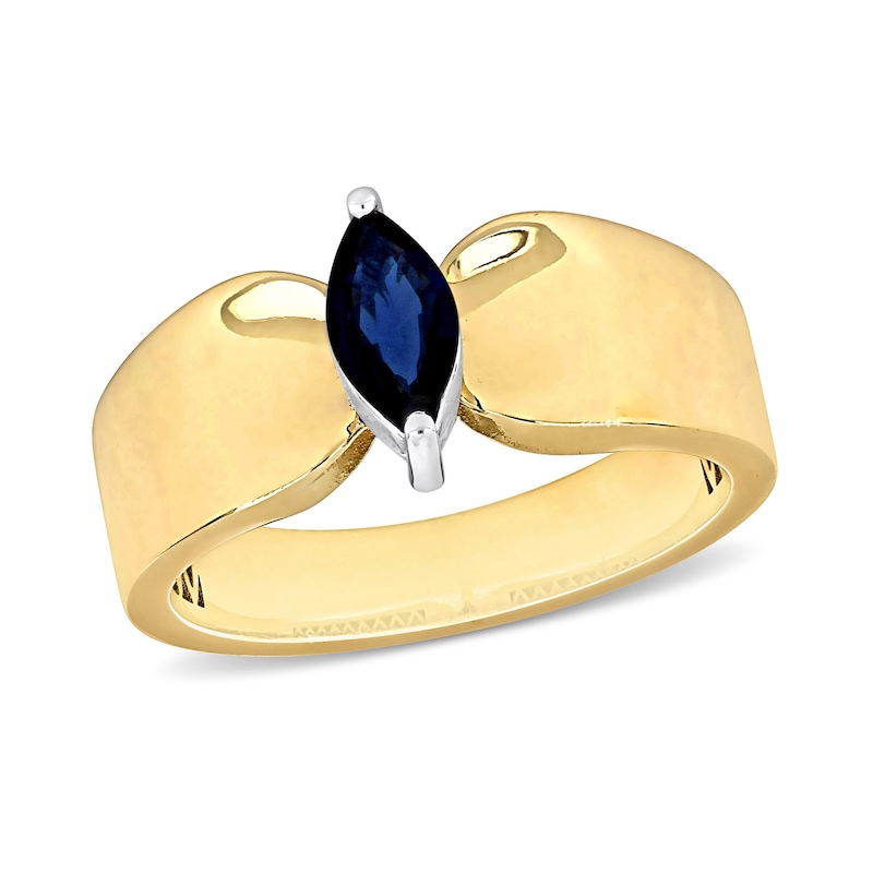 Eternally Bonded Marquise-Cut Blue Sapphire Solitaire Ring in 10K Gold|Peoples Jewellers