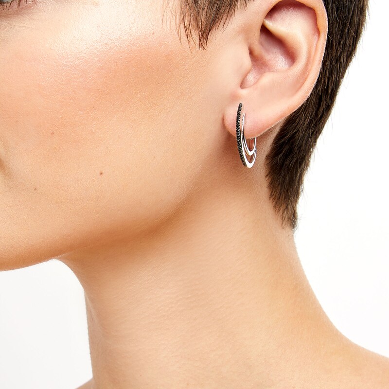 Main Image 2 of Unstoppable Love™ 0.10 CT. T.W. Black Diamond J-Hoop Earrings in Sterling Silver