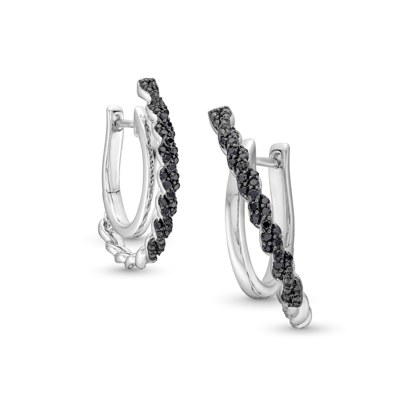 Unstoppable Love™ 0.30 CT. T.W. Black Diamond Braided J-Hoop Earrings in Sterling Silver