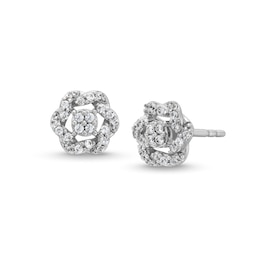 Circle of Gratitude® Collection 0.15 CT. T.W. Multi-Diamond Braided Frame Stud Earrings in 10K White Gold