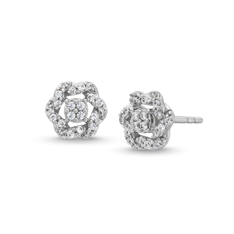 Main Image 1 of Circle of Gratitude® Collection 0.15 CT. T.W. Multi-Diamond Braided Frame Stud Earrings in 10K White Gold