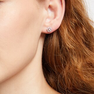 Circle of Gratitude® Collection 0.15 CT. T.W. Multi-Diamond Braided Frame Stud Earrings in 10K White Gold