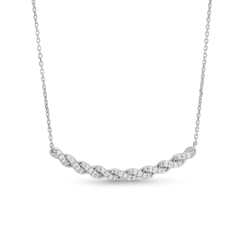 Main Image 1 of Circle of Gratitude® Collection 0.25 CT. T.W. Diamond Braided Curved Bar Necklace in 10K White Gold - 19"