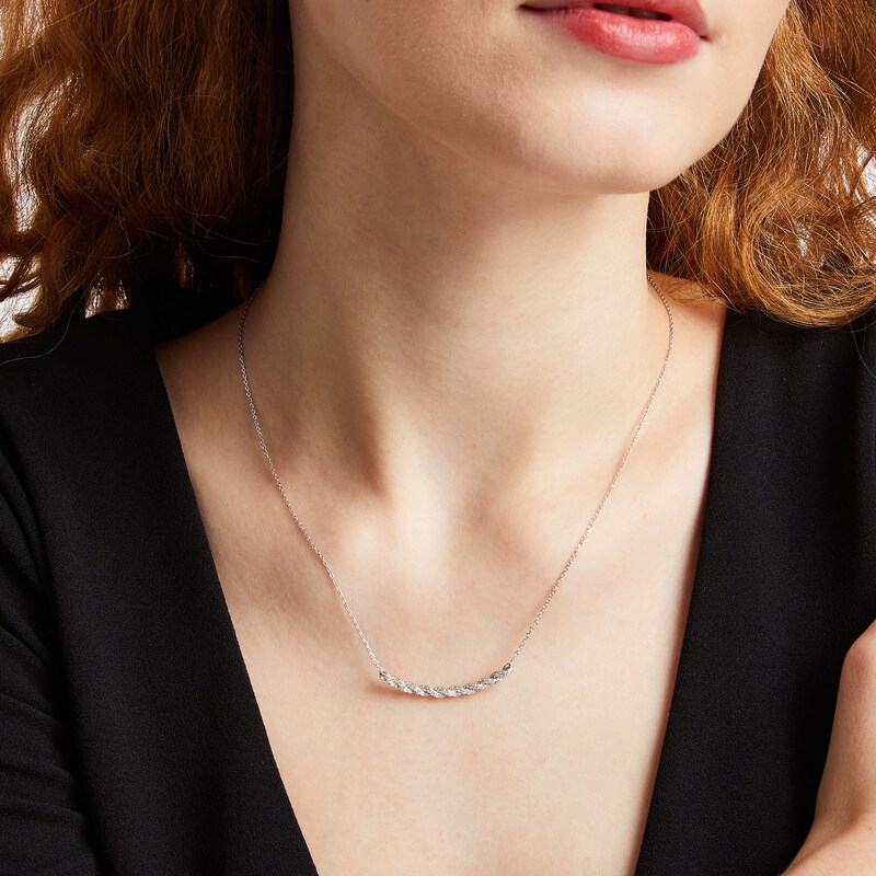 Main Image 2 of Circle of Gratitude® Collection 0.25 CT. T.W. Diamond Braided Curved Bar Necklace in 10K White Gold - 19"