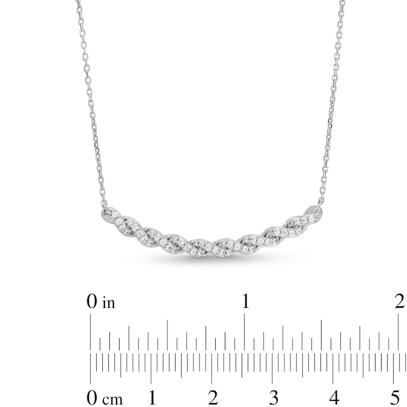 Main Image 4 of Circle of Gratitude® Collection 0.25 CT. T.W. Diamond Braided Curved Bar Necklace in 10K White Gold - 19"